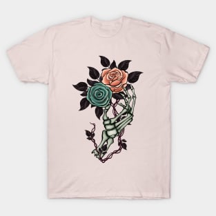 Skeleton Hand with  Roses T-Shirt